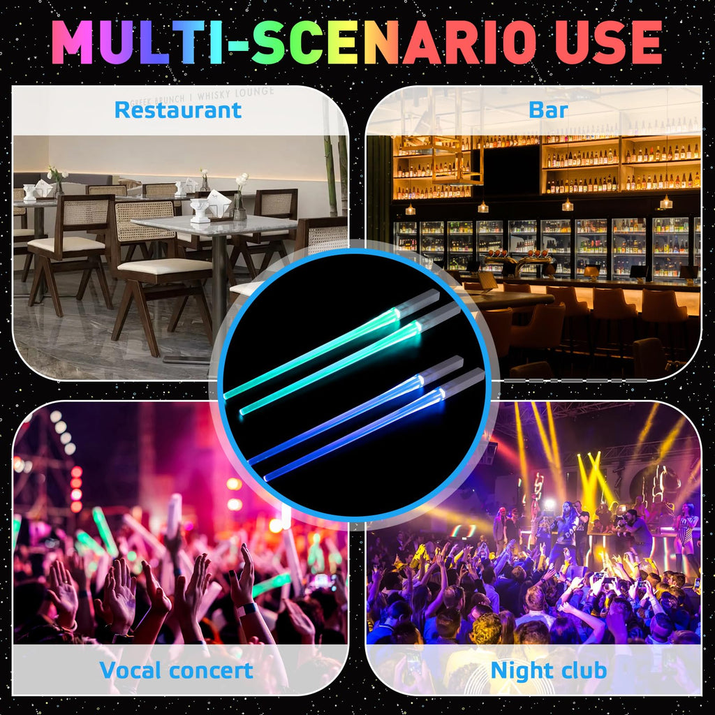 2 Paar Leuchtende Essstäbchen Lichtschwert Essstäbchen Lightsaber Chopsticks mit 9 Farbmodi BPA Frei Waschbare Wiederverwendbar Lebensmittelecht für Dinnerparty Sushi Besteck