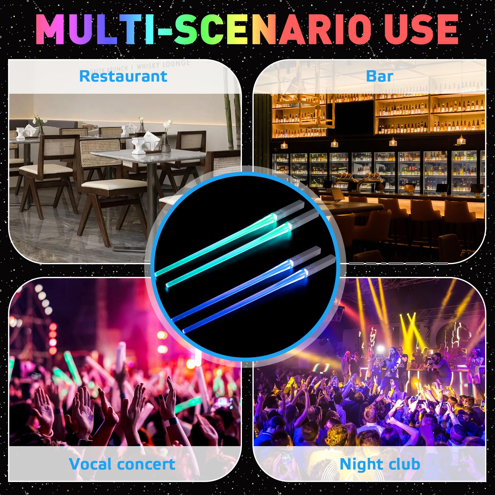 2 Paar Leuchtende Essstäbchen Lichtschwert Essstäbchen Lightsaber Chopsticks mit 9 Farbmodi BPA Frei Waschbare Wiederverwendbar Lebensmittelecht für Dinnerparty Sushi Besteck