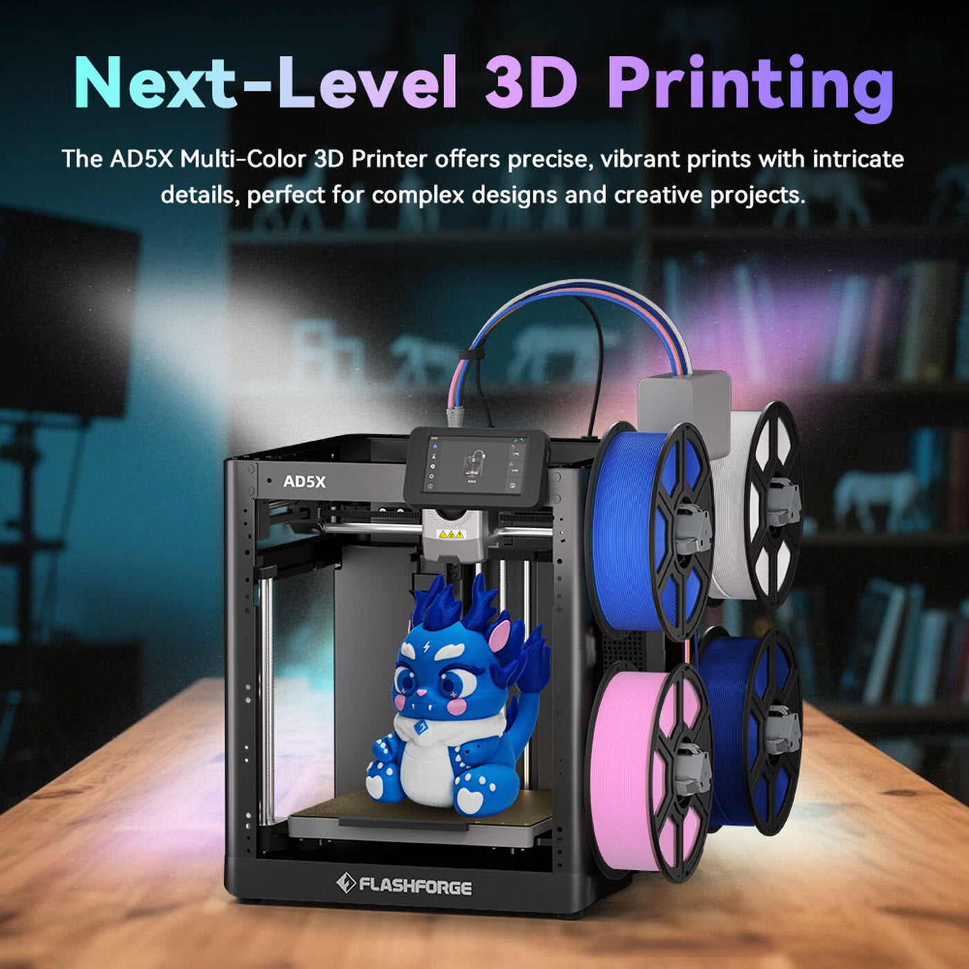 FlashForge AD5X Mehrfarbiger 3D-Drucker, 600 mm/s Hochgeschwindigkeit, 300 °C Extruder, Druckgröße 220 x 220 x 220 mm
