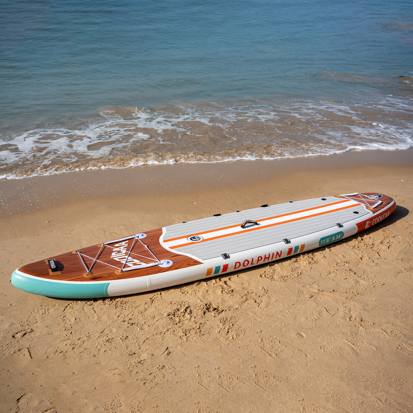COOLCAA Dolphin Series aufblasbares Stand-Up-Paddle-Board 11'8" Set mit Carbonfaser-Paddel (Holzmaserung)