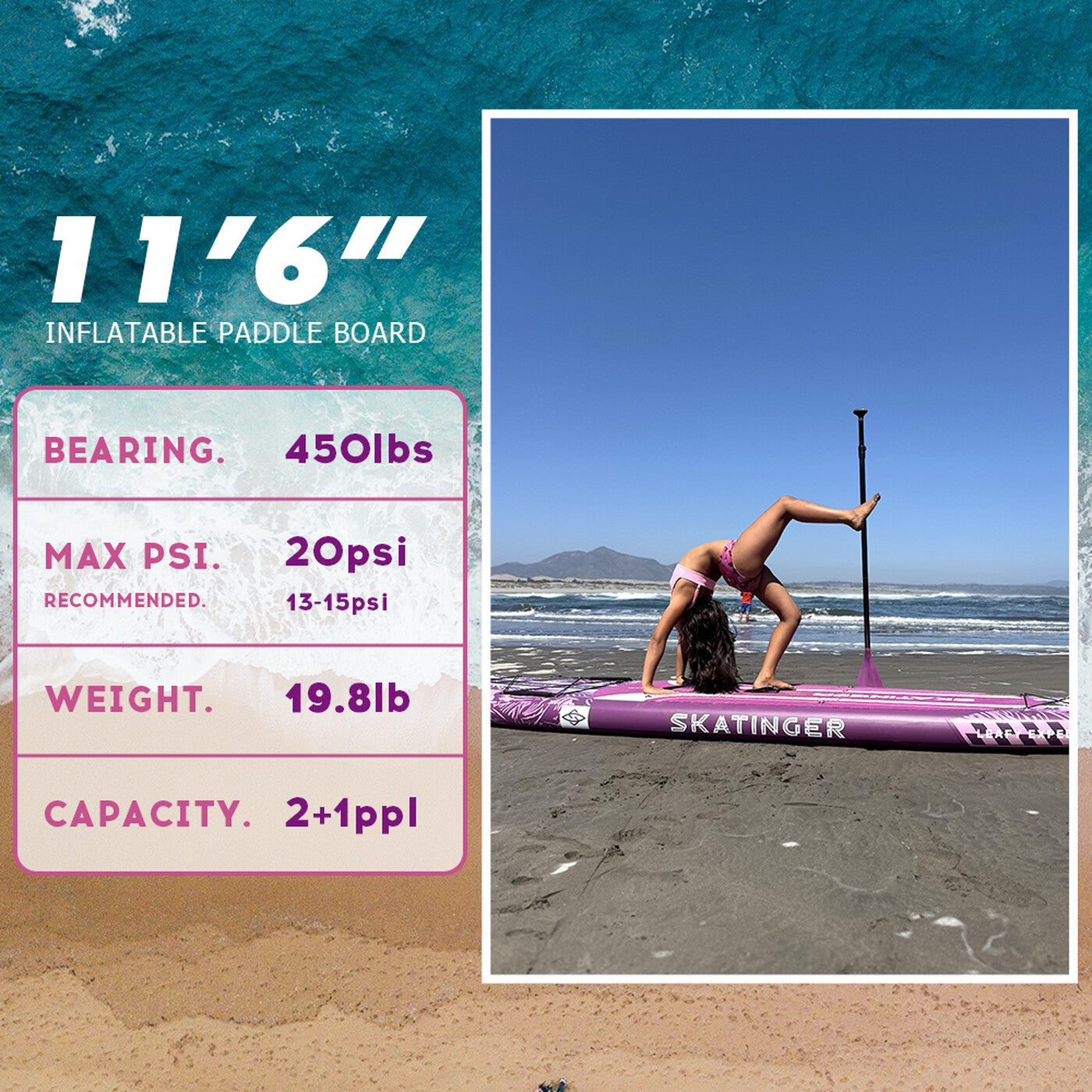 SKATINGER Leafy Expedition pink 11'6"*35"*6"