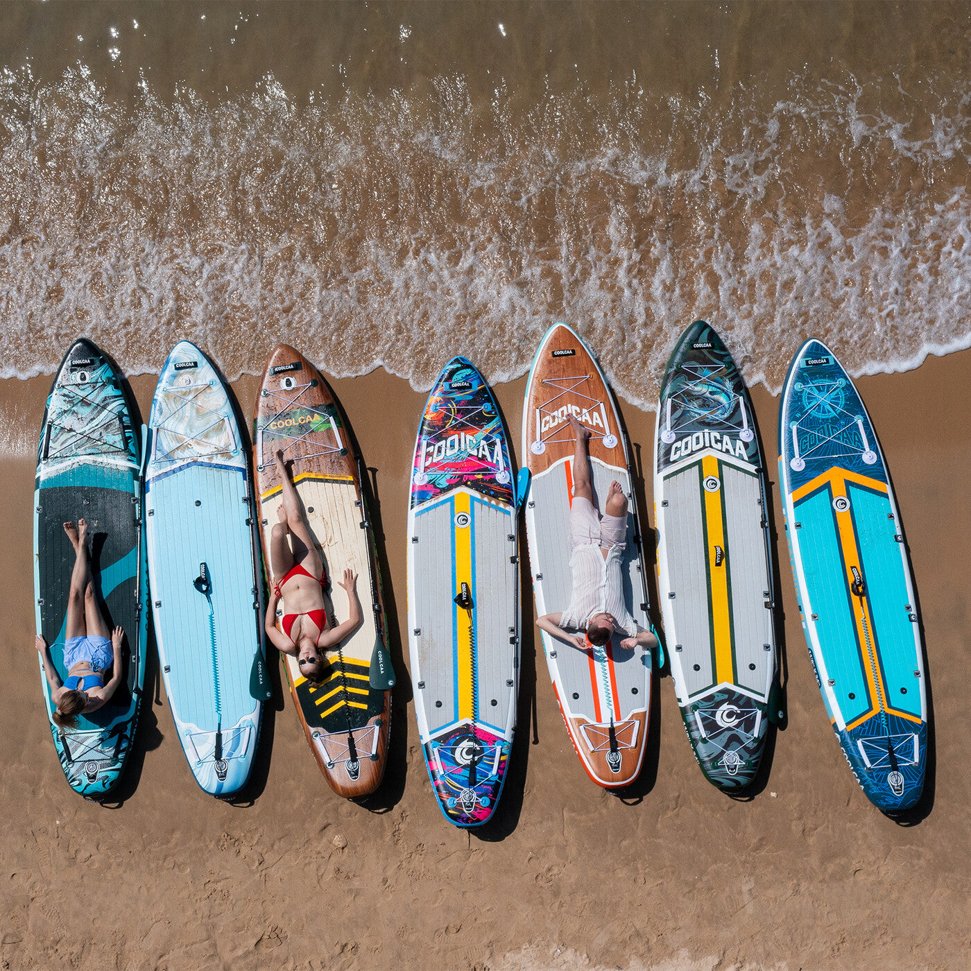 COOLCAA Dolphin Series aufblasbares Stand-Up-Paddle-Board 11'8" Set mit Carbonfaser-Paddel (Holzmaserung)