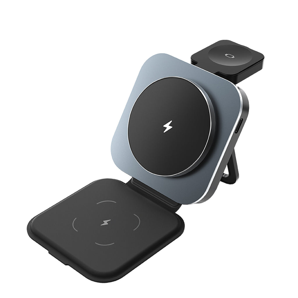 Rexsun 3-in-1 Faltbares Magnetisches Wireless-Ladegerät für MagSafe, Tragbare Schnellladestation für iPhone 16/15/14/13/12 Serie, AirPods Pro/4/3/2 und Apple Watch, T11, Schwarz