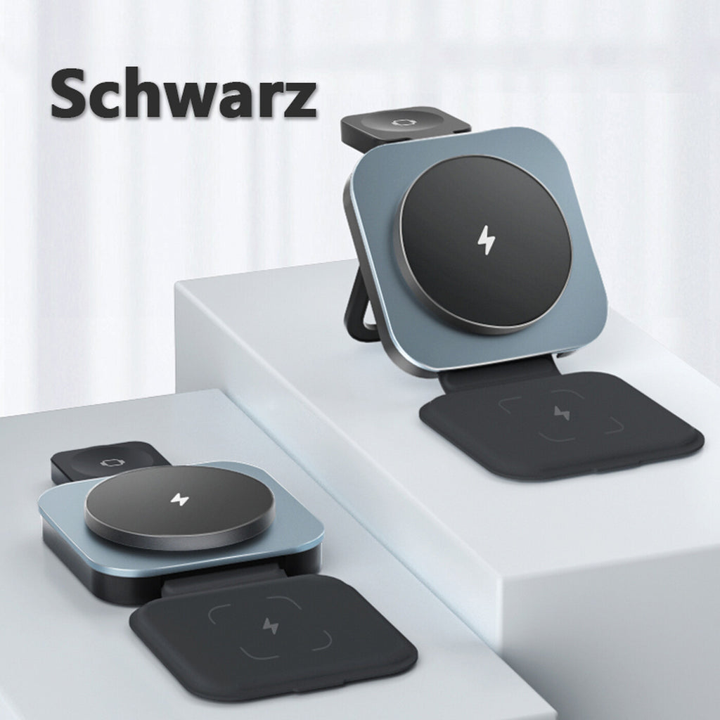Rexsun 3-in-1 Faltbares Magnetisches Wireless-Ladegerät für MagSafe, Tragbare Schnellladestation für iPhone 16/15/14/13/12 Serie, AirPods Pro/4/3/2 und Apple Watch, T11, Schwarz