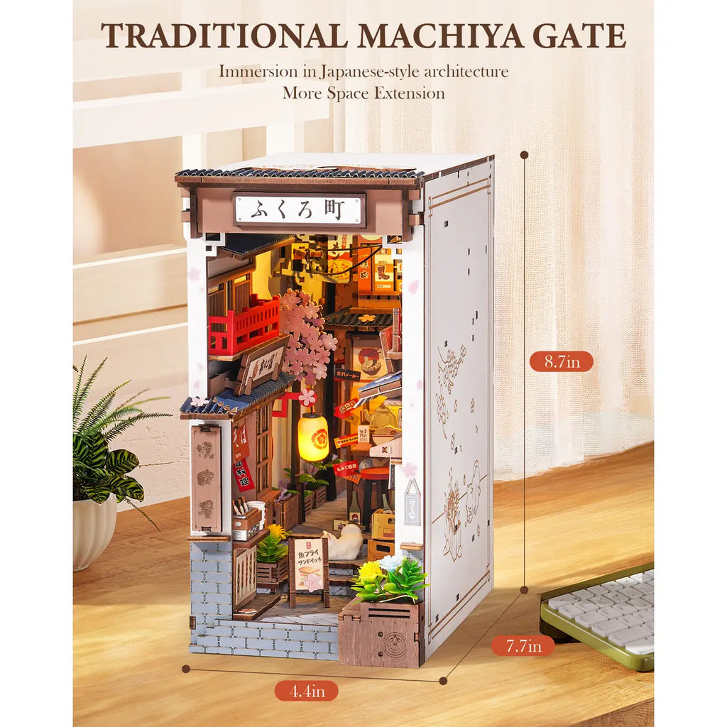 Robotime Rolife DIY Miniatur-Buchstützen-Haus-Bausatz – 3D-Holzpuzzle-Bücherecke mit LED-Leuchten, Bücherregal-Heimdekoration