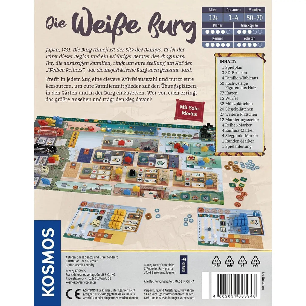 KOSMOS Die weiße Burg, Am Hof des Daimyo, Strategiespiel mit besonderem Würfel-Mechanismus, Gesellschaftsspiel für 1-4 Personen ab 12 Jahren, Kennerspiel