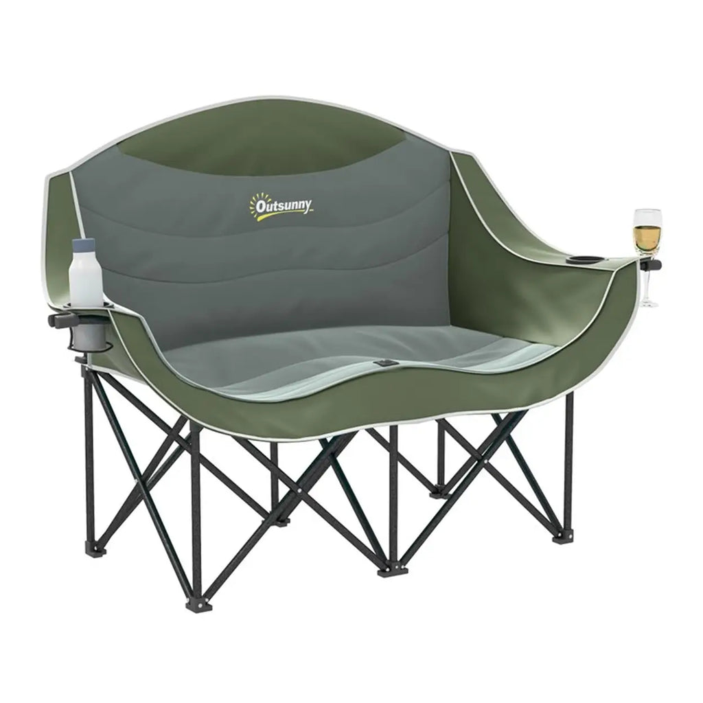 Outsunny Faltstuhl 2 Sitzer faltbar Campingstuhl mit Getränkehalter Tragetasche Outdoor Klappstuhl bis 250kg belastbar robust leicht gepolstert Angelstuhl Gartenstuhl für Garten Camping Strand
