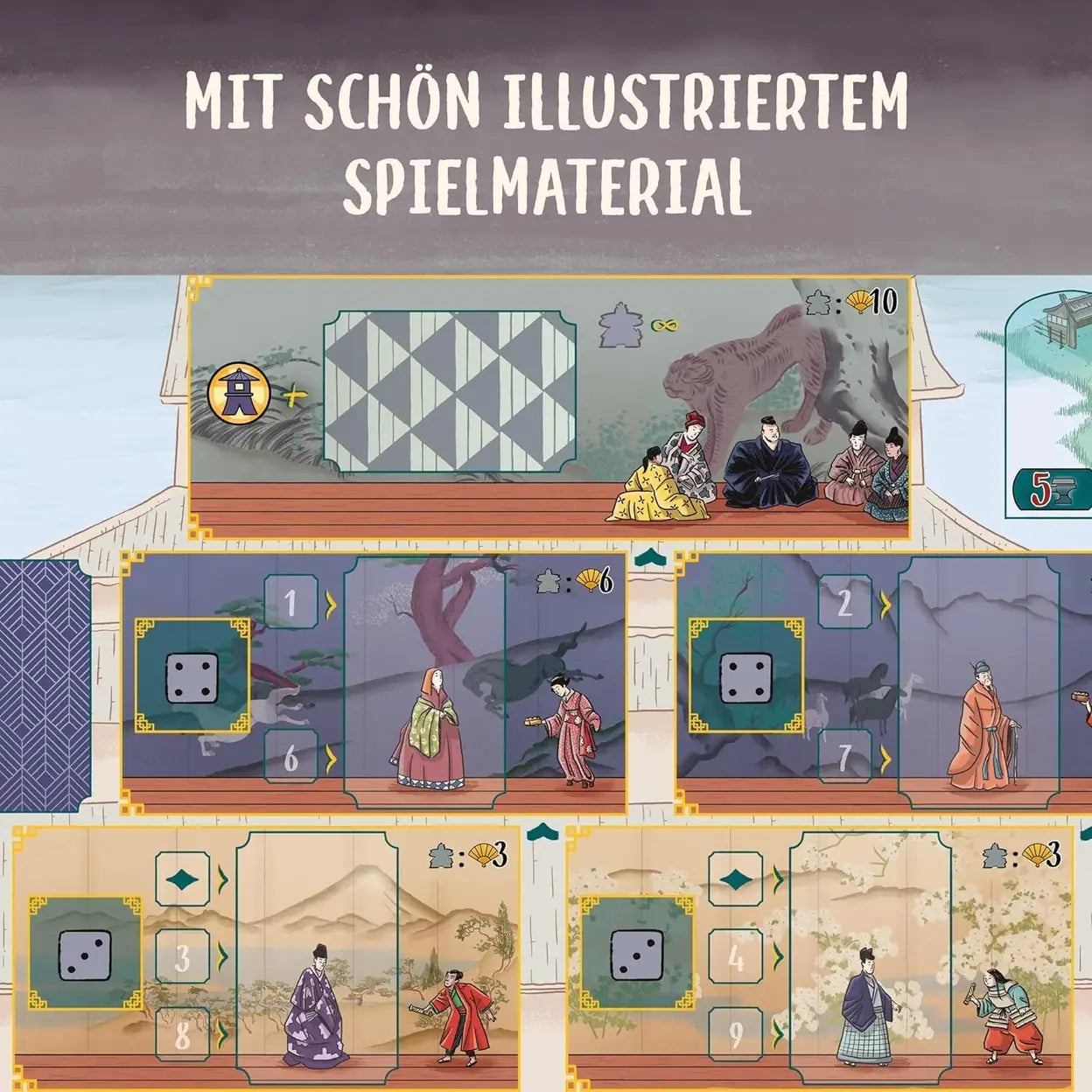 KOSMOS Die weiße Burg, Am Hof des Daimyo, Strategiespiel mit besonderem Würfel-Mechanismus, Gesellschaftsspiel für 1-4 Personen ab 12 Jahren, Kennerspiel