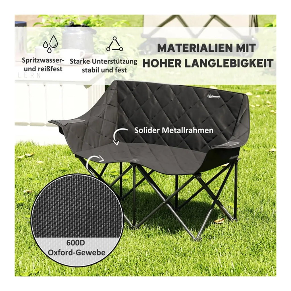 Outsunny Faltstuhl faltbar 2 Sitzer Campingstuhl mit Kühltaschen Tragetasche Outdoor Klappstuhl bis 250kg belastbar robust leicht gepolstert Angelstuhl Gartenstuhl für Garten Camping Strand
