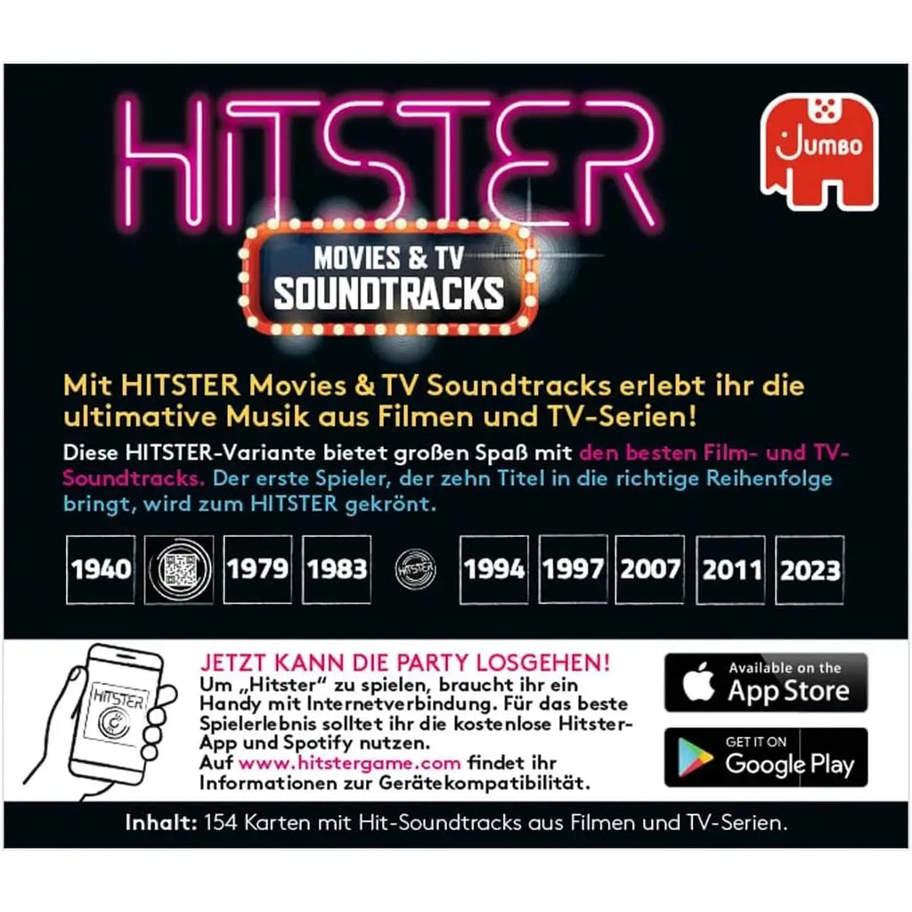 Hitster Film & Serien Soundtracks, Deutsche Erweiterung, 154 Musikkarten, Party- & Kartenspiel für Erwachsene und Familien, 2 bis 10 Spieler, ab 16 Jahren, Deutsch (DE)