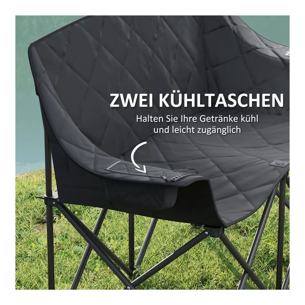 Outsunny Faltstuhl faltbar 2 Sitzer Campingstuhl mit Kühltaschen Tragetasche Outdoor Klappstuhl bis 250kg belastbar robust leicht gepolstert Angelstuhl Gartenstuhl für Garten Camping Strand