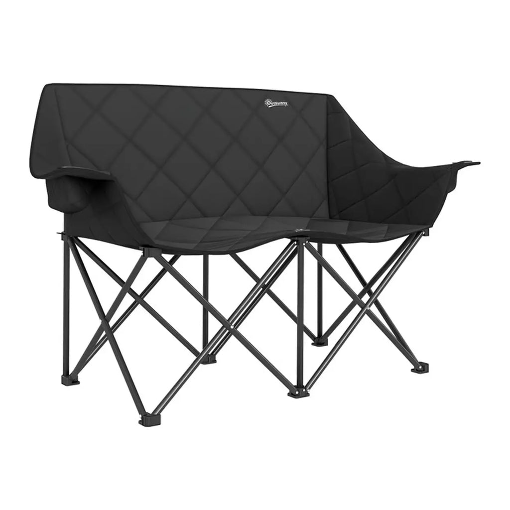 Outsunny Faltstuhl faltbar 2 Sitzer Campingstuhl mit Kühltaschen Tragetasche Outdoor Klappstuhl bis 250kg belastbar robust leicht gepolstert Angelstuhl Gartenstuhl für Garten Camping Strand