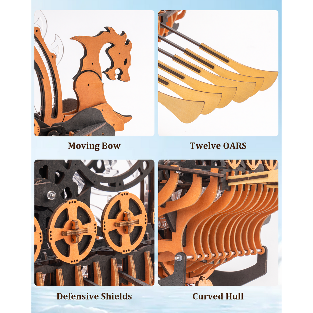 ROKR 3D Holzpuzzle für Erwachsene - DIY Modellbausatz eines Wikingerdrachenschiffs, Mechanisches dynamisches Boot mit LED, Bewegliche Zahnräder und Segel, Coole Dekoration, Einzigartiges Geschenk für Männer und Frauen