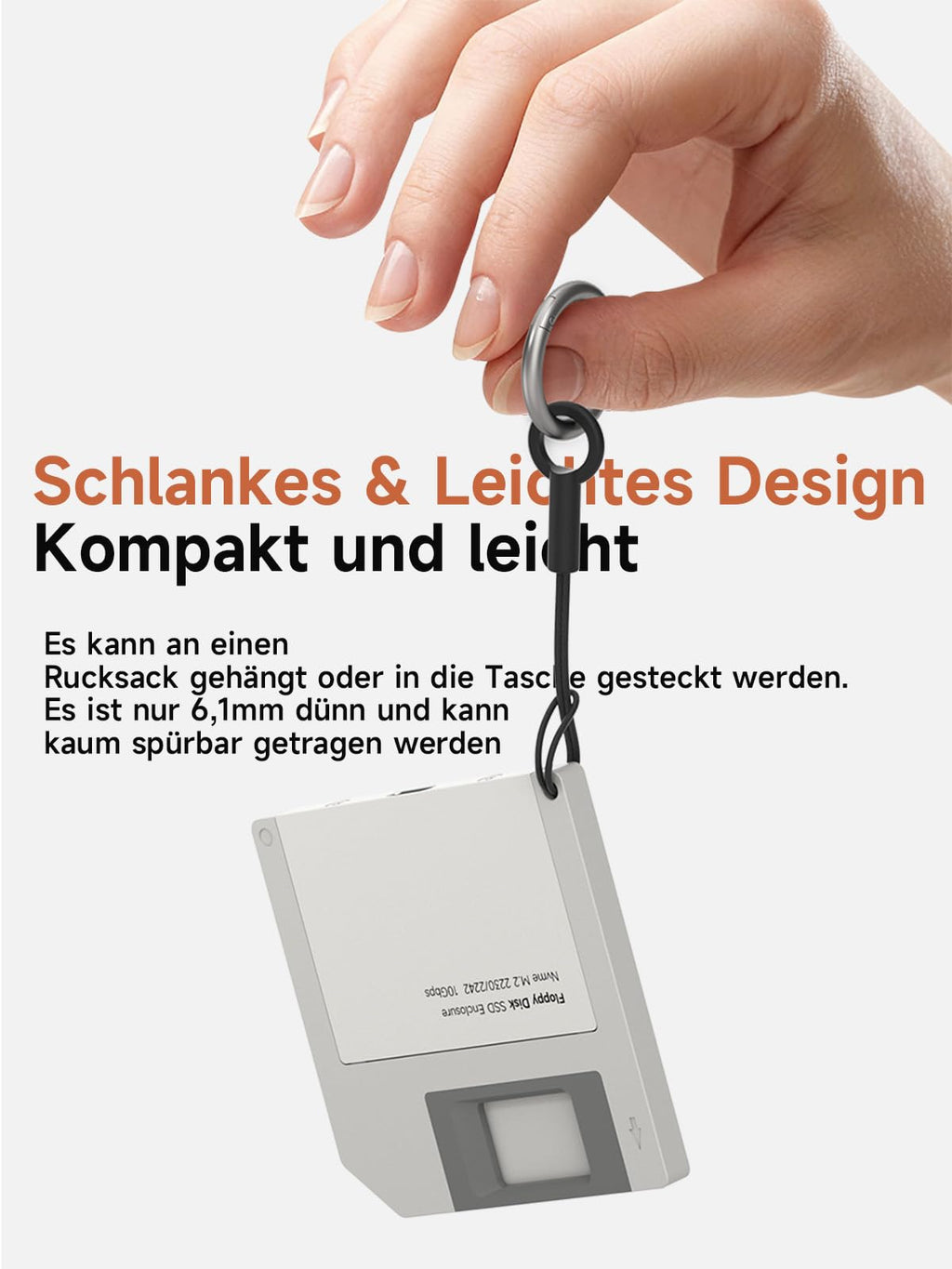 Hagibis m2 ssd gehäuse im Floppy-Design, USB 3.2 Gen2 10 Gbit/s NVMe PCIe M.2 2230/2242 externes Festplattengehäuse für MacBook, Laptop, iPad, Android, ssd iPhone 17 16 15 Pro Max(Grau)