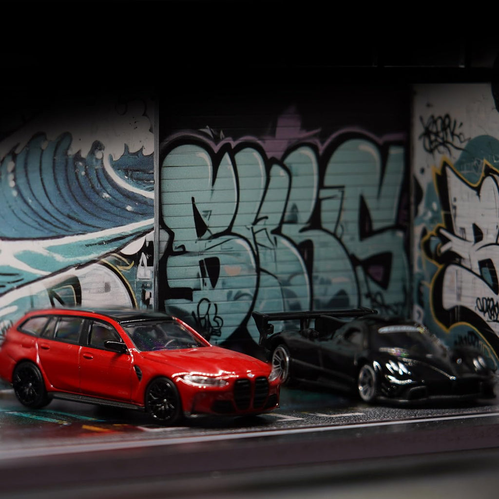 Display Case für Hot Wheels, Diorama 1/64 Skala Auto Garage Modell mit LED-Lichtern