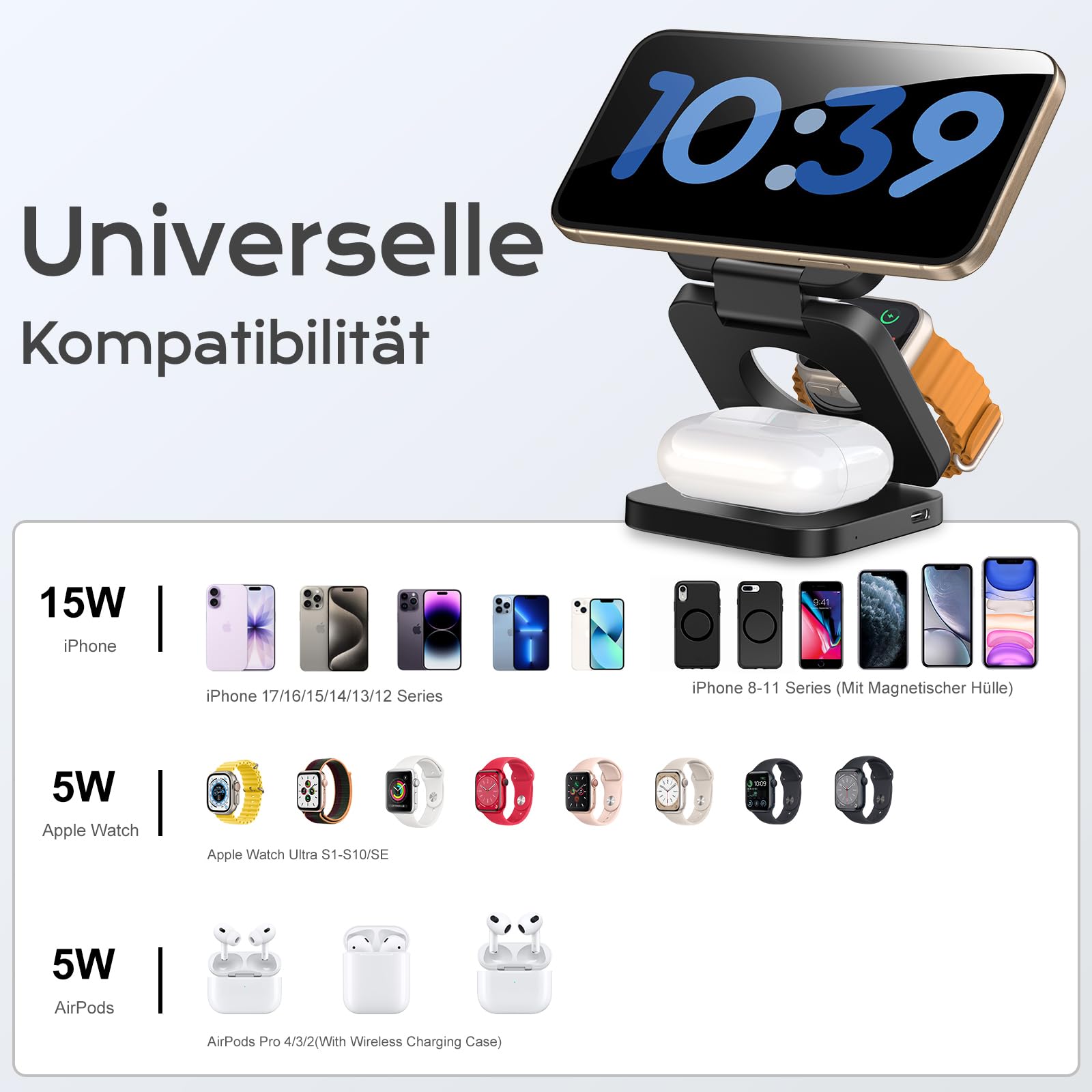 Induktive Ladestation Kompatibel mit Magsafe Ladegerät,3-in-1 Ladestation