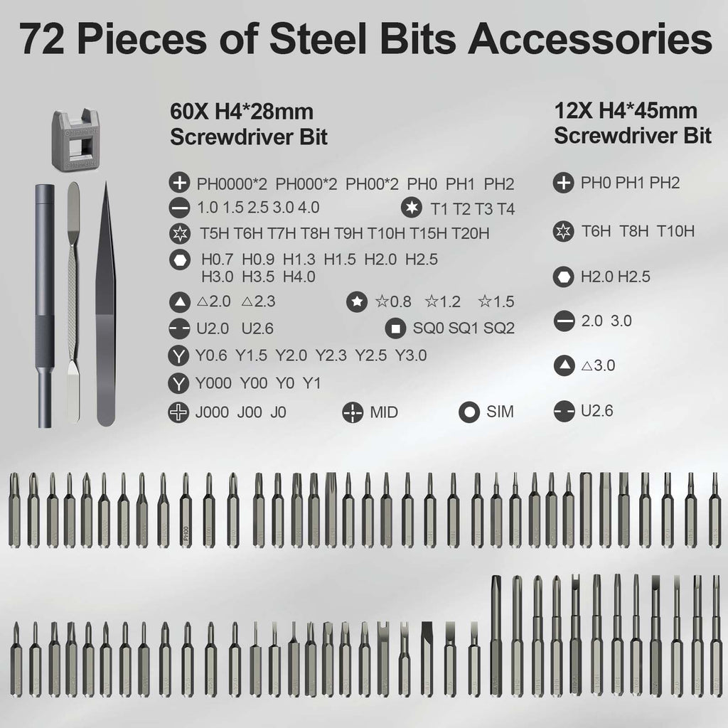 Electric Screwdriver Set with 72 Magnetic Bits