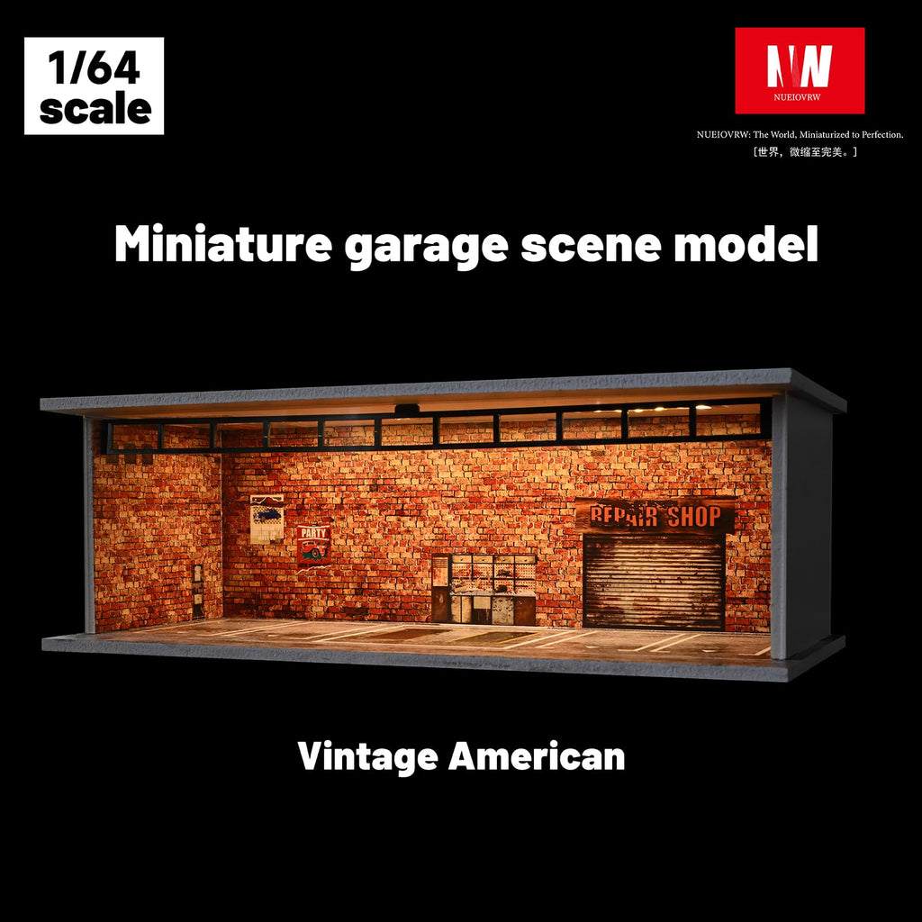 Miniatur-Metall-Autogarage für Diorama, Parkbühne mit LED-Beleuchtung 1/64