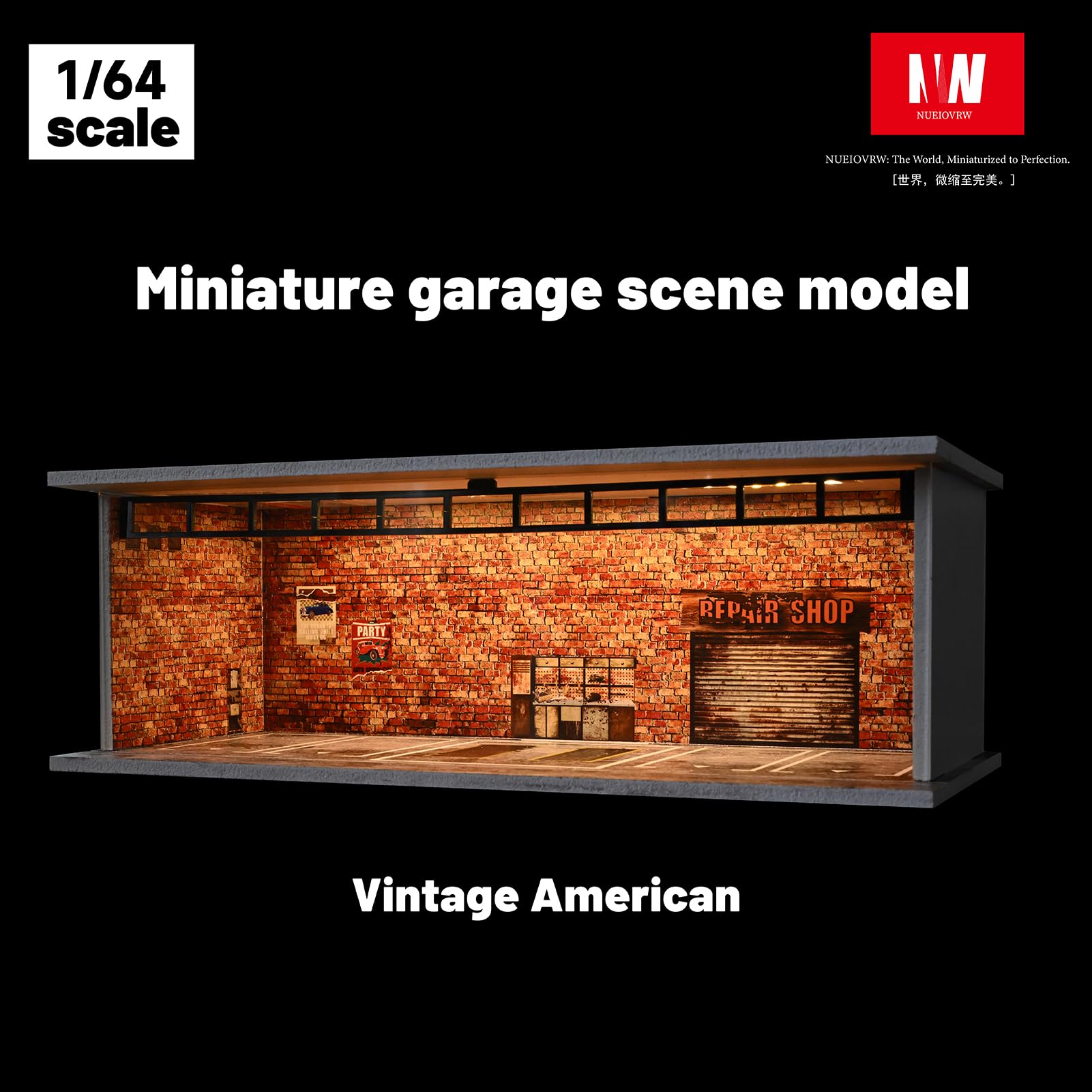 Miniatur-Metall-Autogarage für Diorama, Parkbühne mit LED-Beleuchtung 1/64