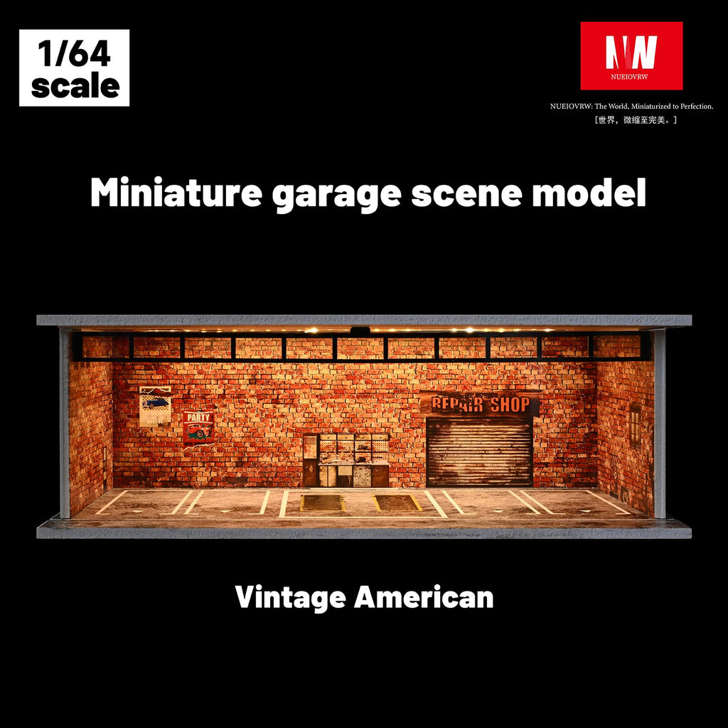 Miniatur-Metall-Autogarage für Diorama, Parkbühne mit LED-Beleuchtung 1/64