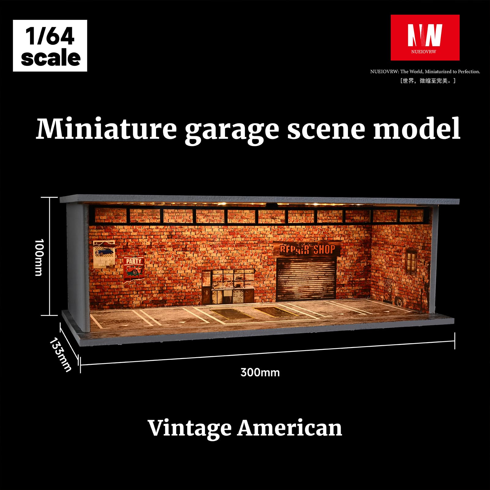 Miniatur-Metall-Autogarage für Diorama, Parkbühne mit LED-Beleuchtung 1/64