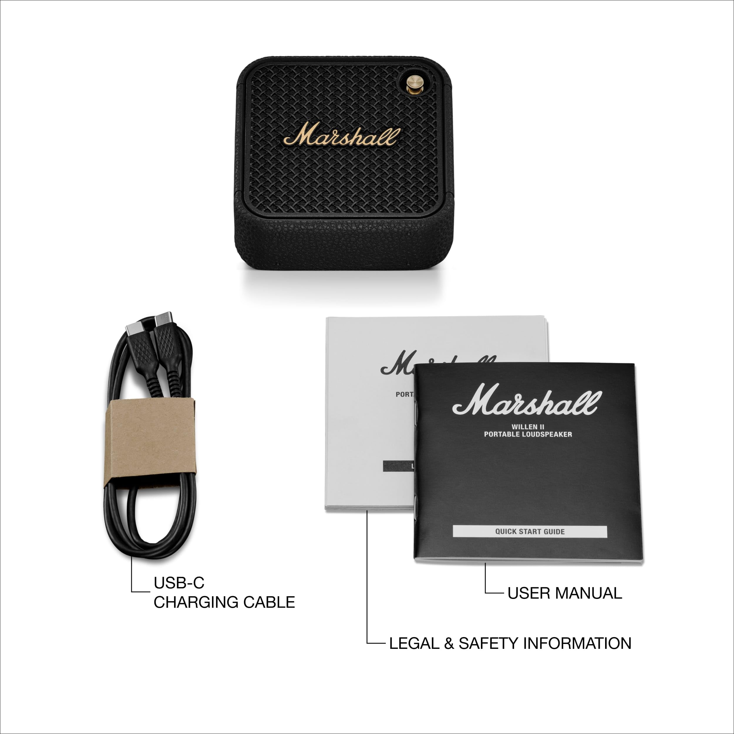 Marshall Willen II Bluetooth-Lautsprecher, kabellos, über 17+ Stunden Spielzeit, wasserdicht nach IP67 – Schwarz und Messing