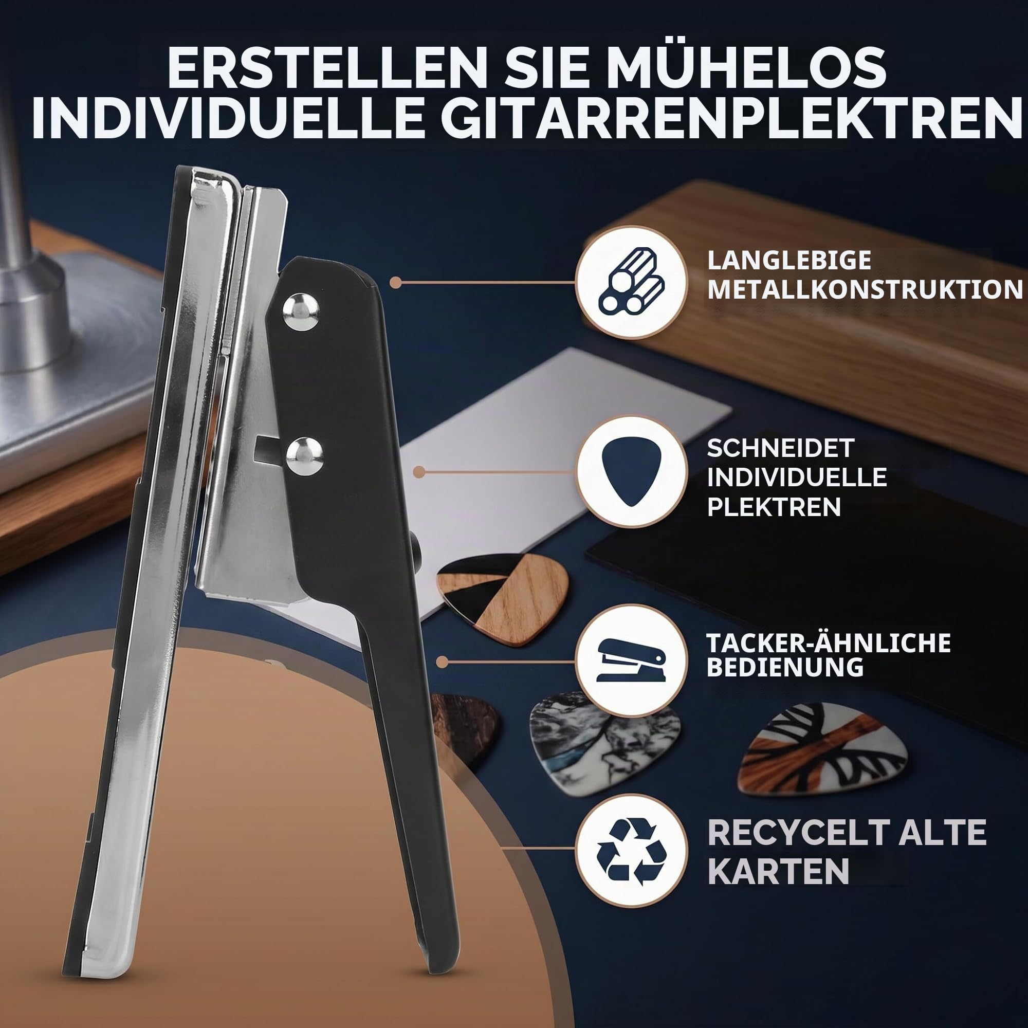 Plektrum-Locher, DIY Gitarren-Pick-Cutter-Maker, Plektrum-Lochstanzer mit 2 Formen, schwarz