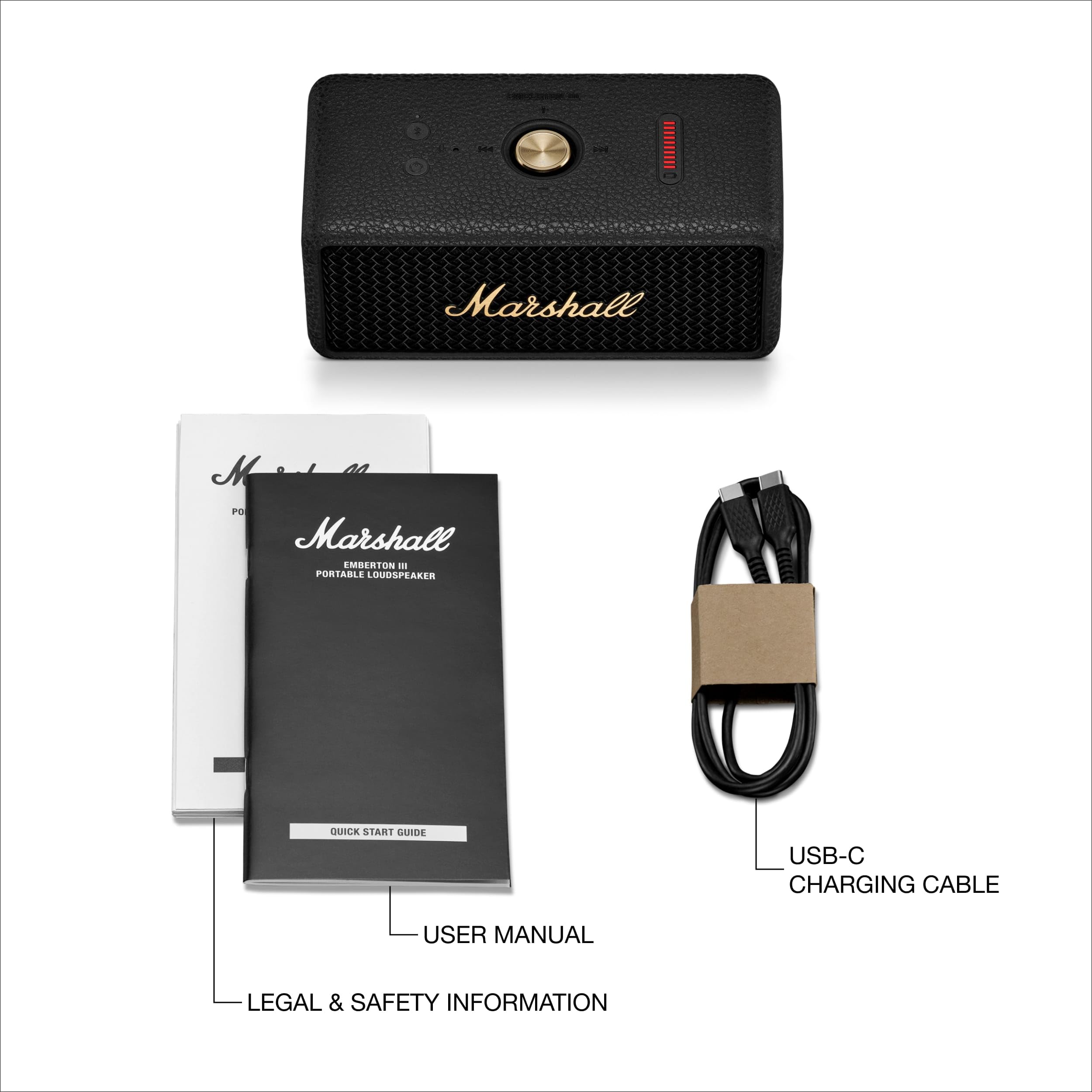 Marshall Emberton III tragbare Bluetooth Lautsprecher, kabellos, IP67 Staub und wasserfest, über 32 Stunden Spielzeit - Schwarz und Messing