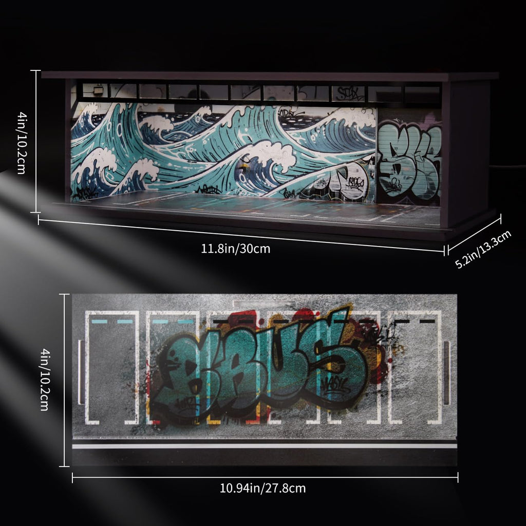 Display Case für Hot Wheels, Diorama 1/64 Skala Auto Garage Modell mit LED-Lichtern