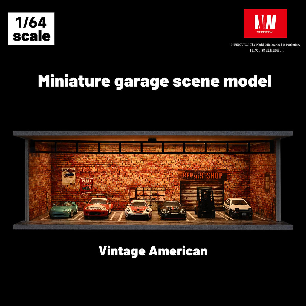 Miniatur-Metall-Autogarage für Diorama, Parkbühne mit LED-Beleuchtung 1/64