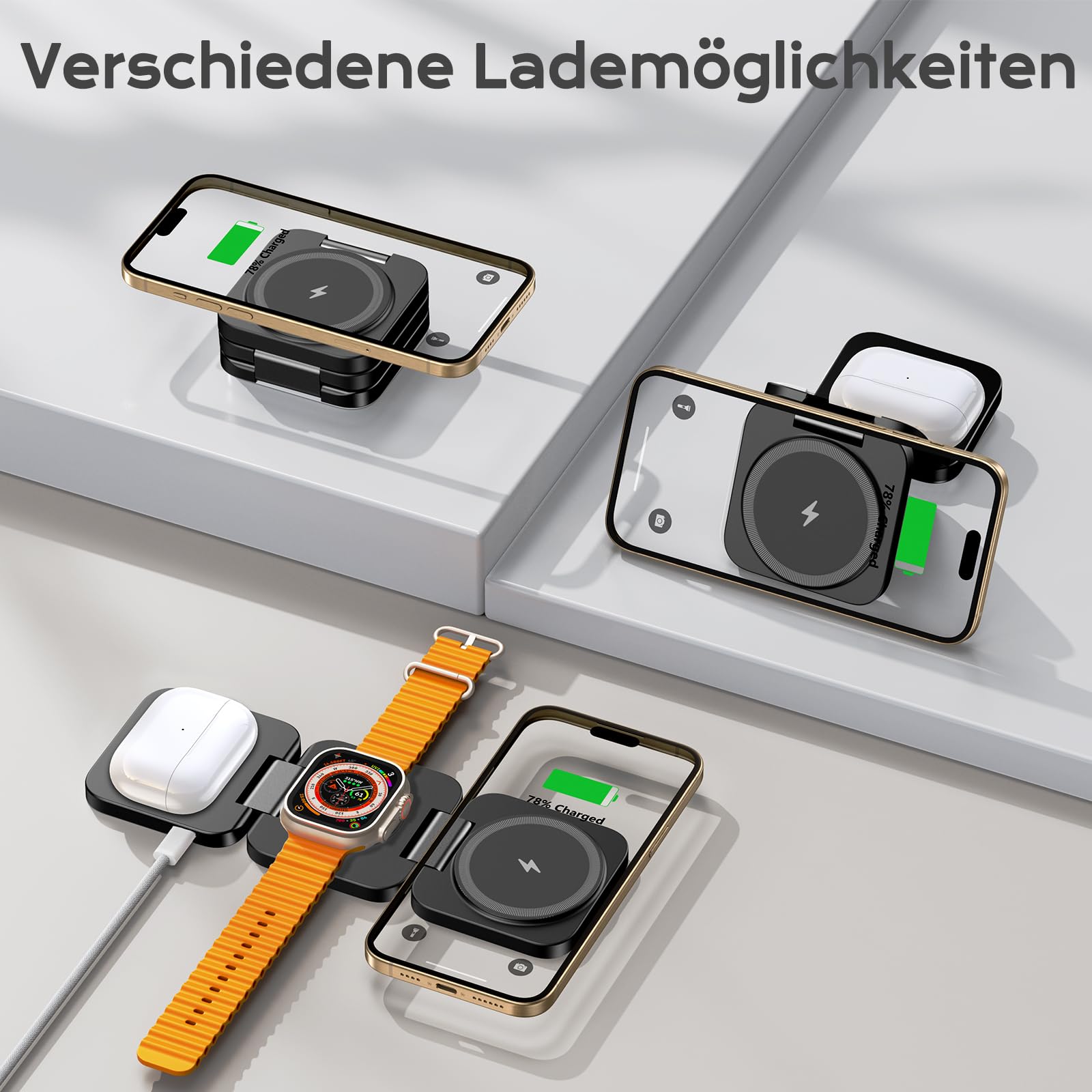Induktive Ladestation Kompatibel mit Magsafe Ladegerät,3-in-1 Ladestation