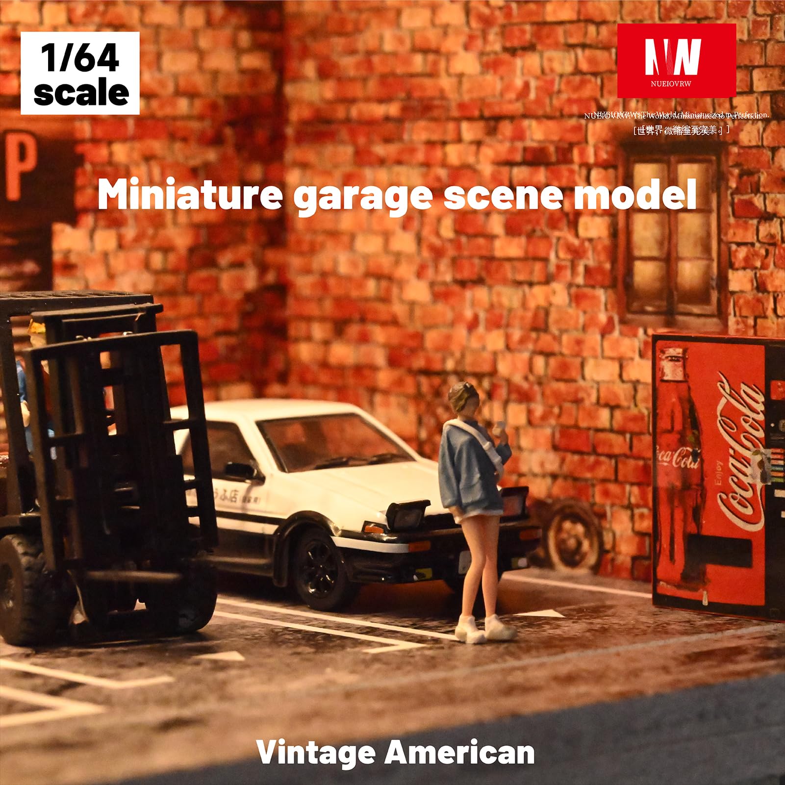 Miniatur-Metall-Autogarage für Diorama, Parkbühne mit LED-Beleuchtung 1/64