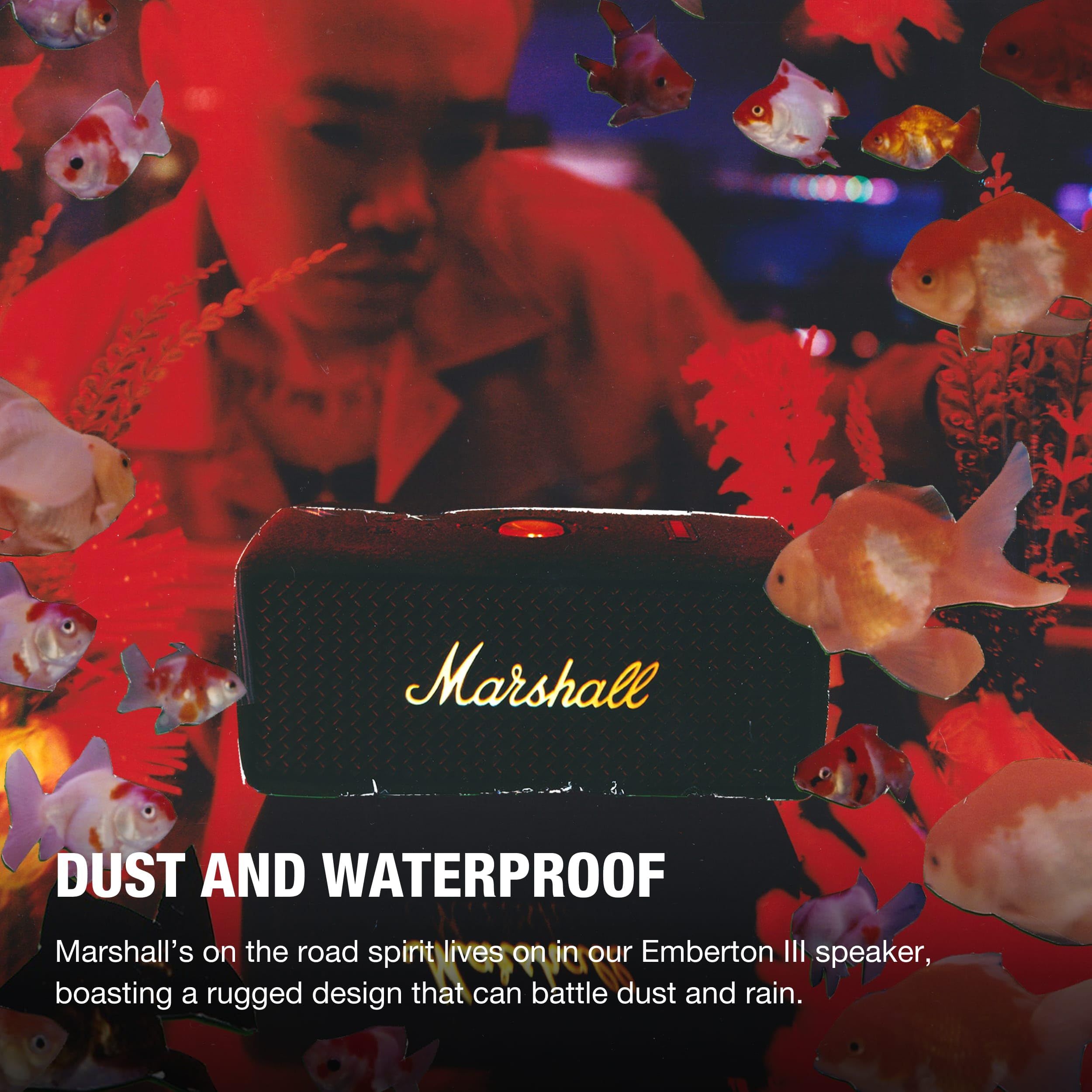 Marshall Emberton III tragbare Bluetooth Lautsprecher, kabellos, IP67 Staub und wasserfest, über 32 Stunden Spielzeit - Schwarz und Messing