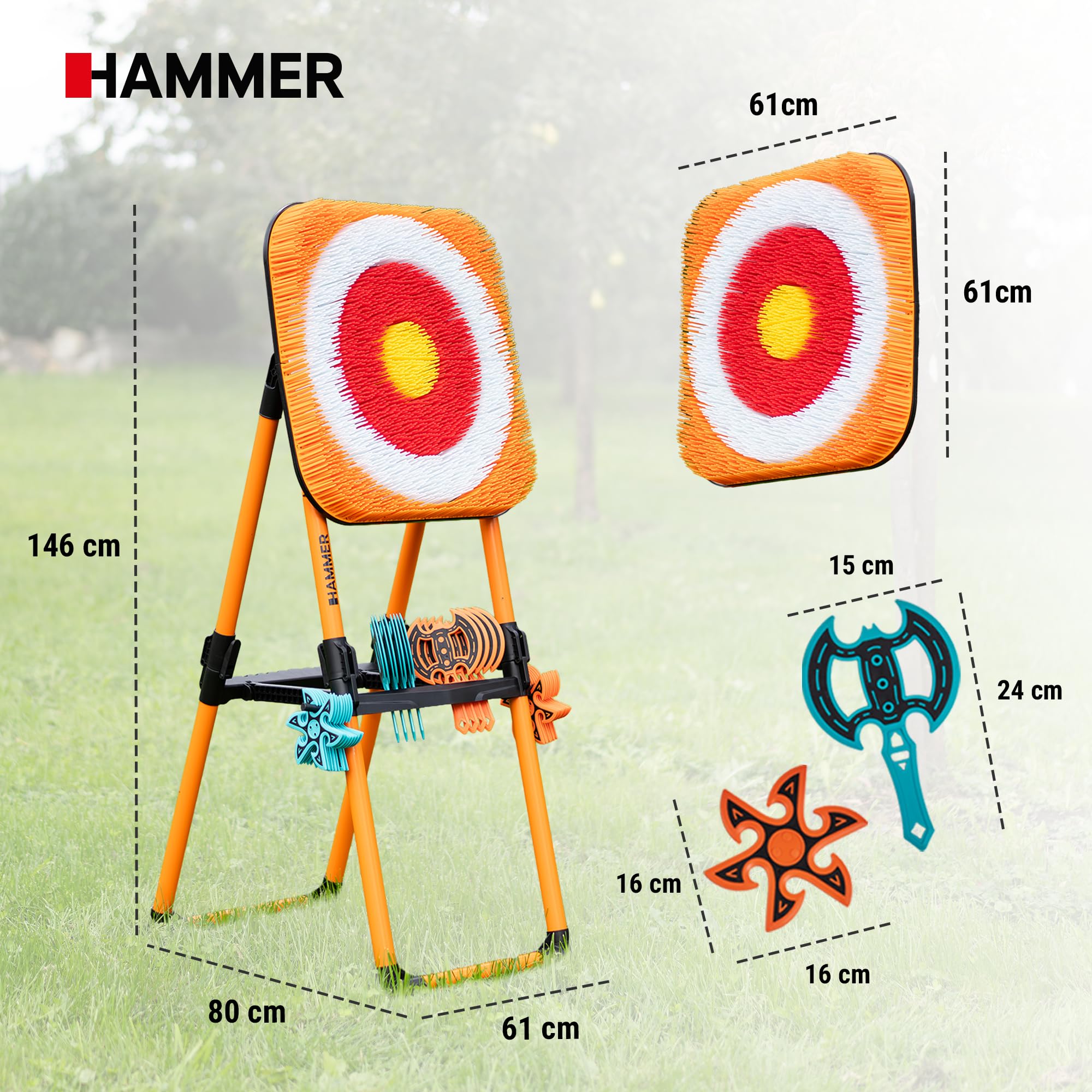 Wurfspiel HAMMER Ninja Dart mit Zielscheibe, Wurfäxten & Wurfsterne