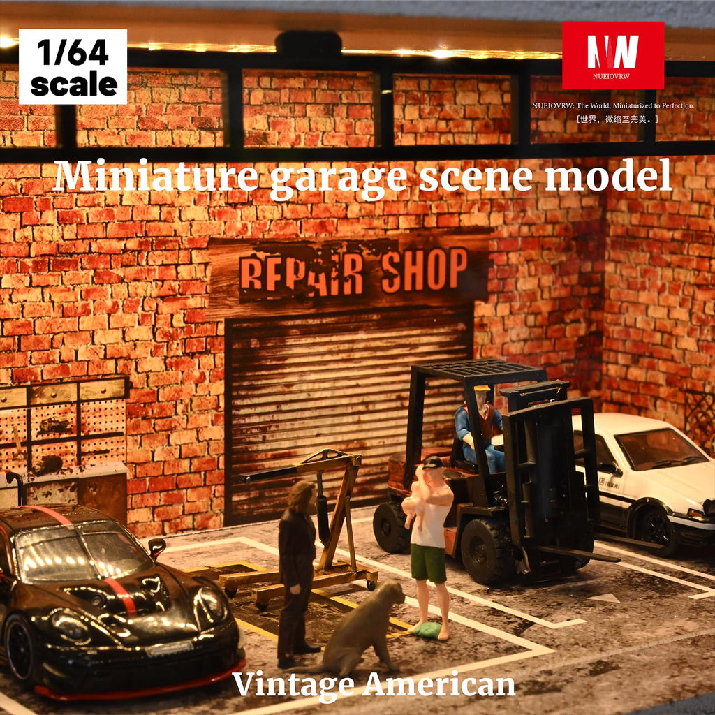 Miniatur-Metall-Autogarage für Diorama, Parkbühne mit LED-Beleuchtung 1/64