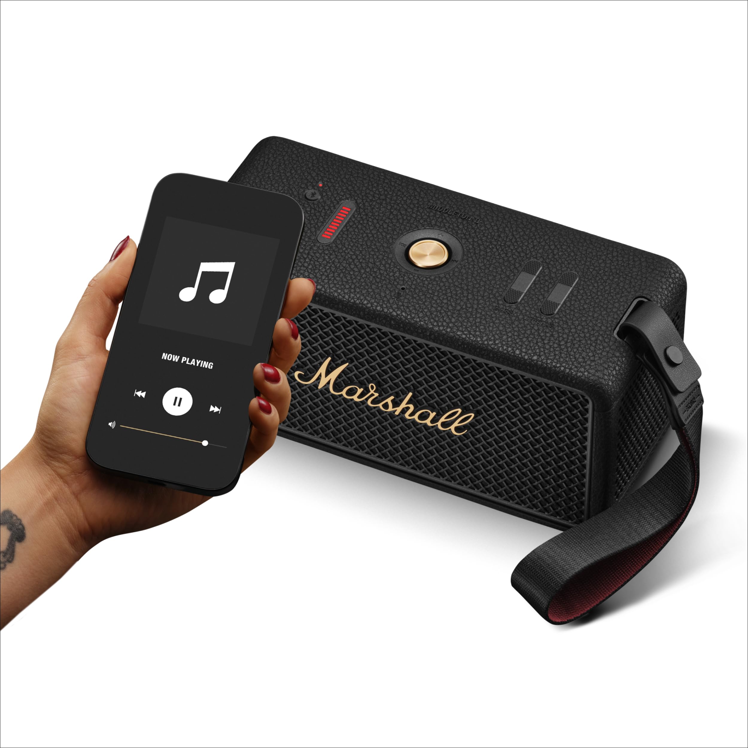Marshall Middleton II Bluetooth Tragbarer Bluetooth-Lautsprecher – Schwarz und Messing