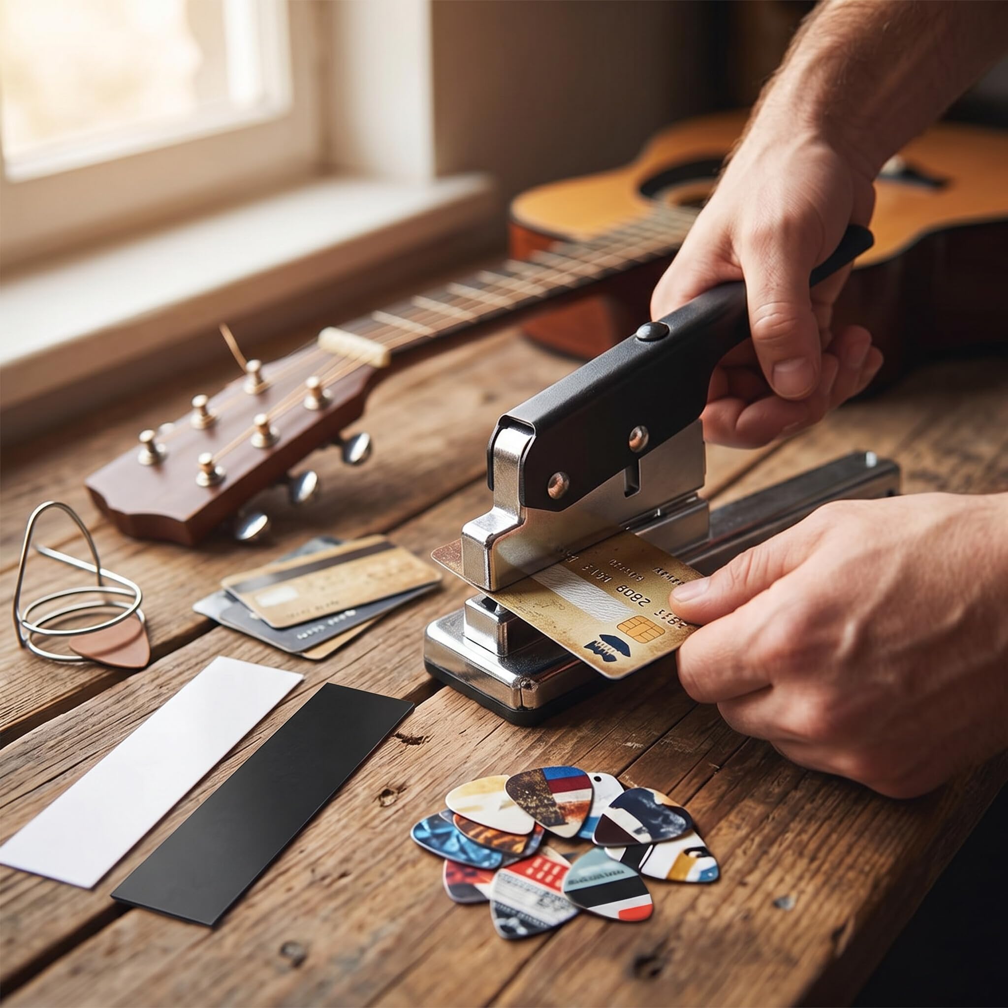 Plektrum-Locher, DIY Gitarren-Pick-Cutter-Maker, Plektrum-Lochstanzer mit 2 Formen, schwarz