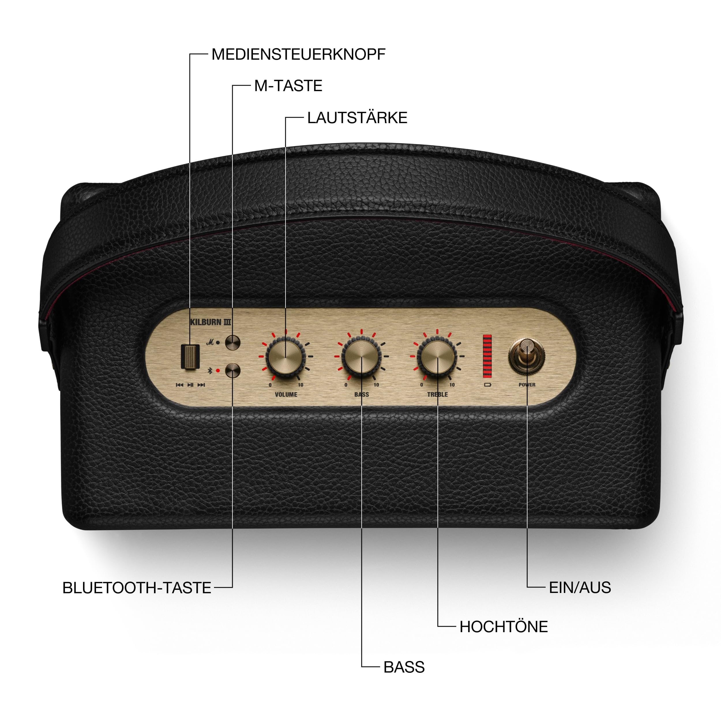 Marshall Kilburn III Tragbarer Bluetooth Lautsprecher mit über 50 Stunden Spieldauer - Schwarz und Messing