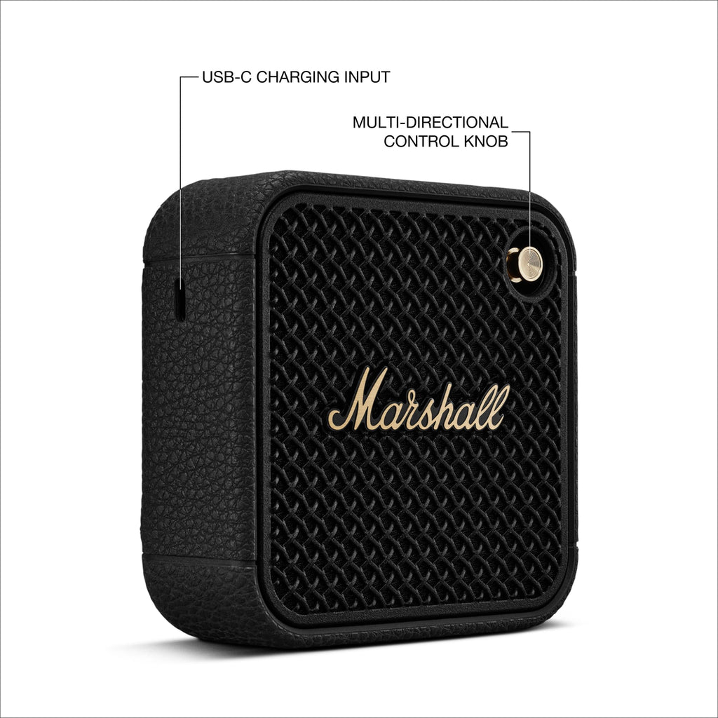Marshall Willen II Bluetooth-Lautsprecher, kabellos, über 17+ Stunden Spielzeit, wasserdicht nach IP67 – Schwarz und Messing