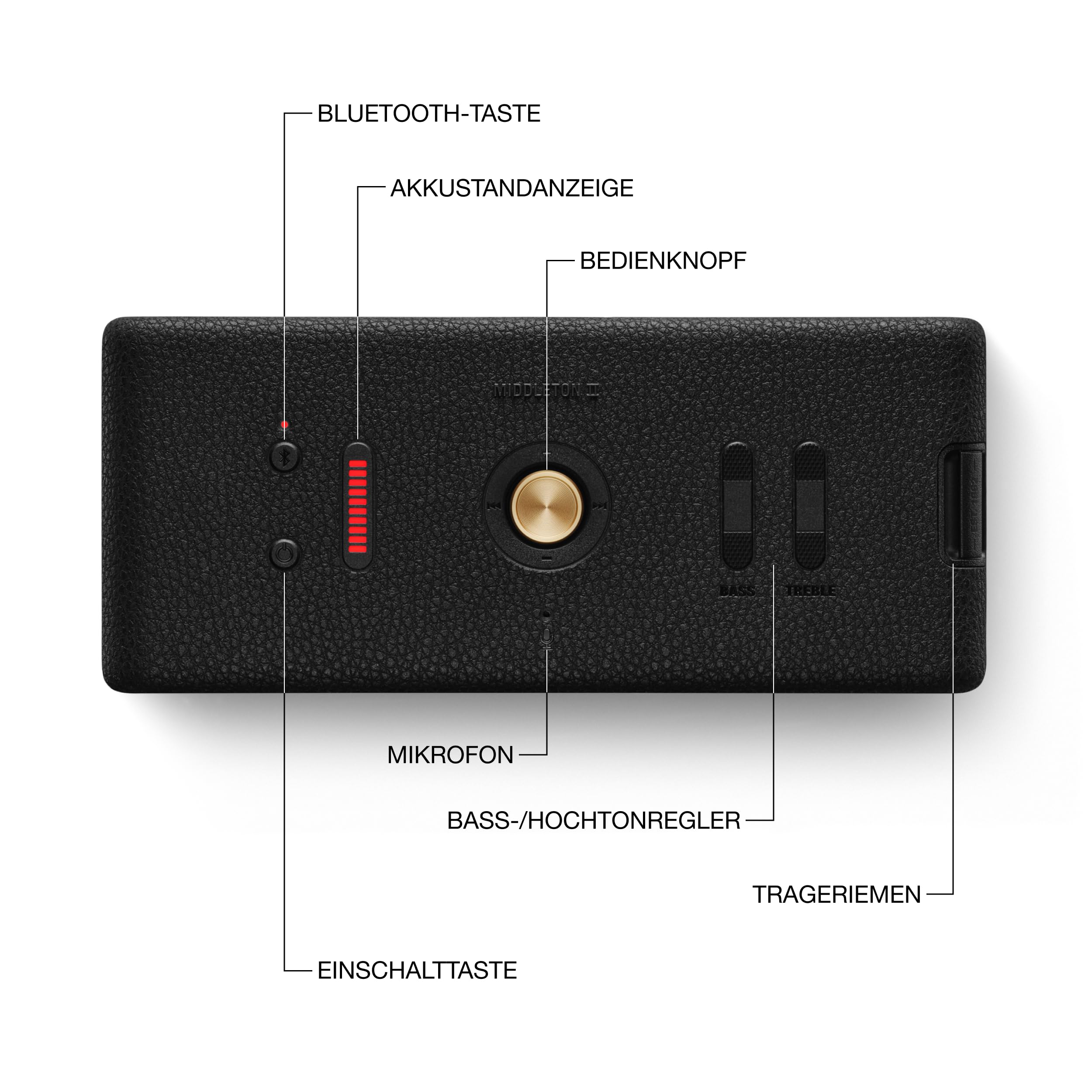 Marshall Middleton II Bluetooth Tragbarer Bluetooth-Lautsprecher – Schwarz und Messing
