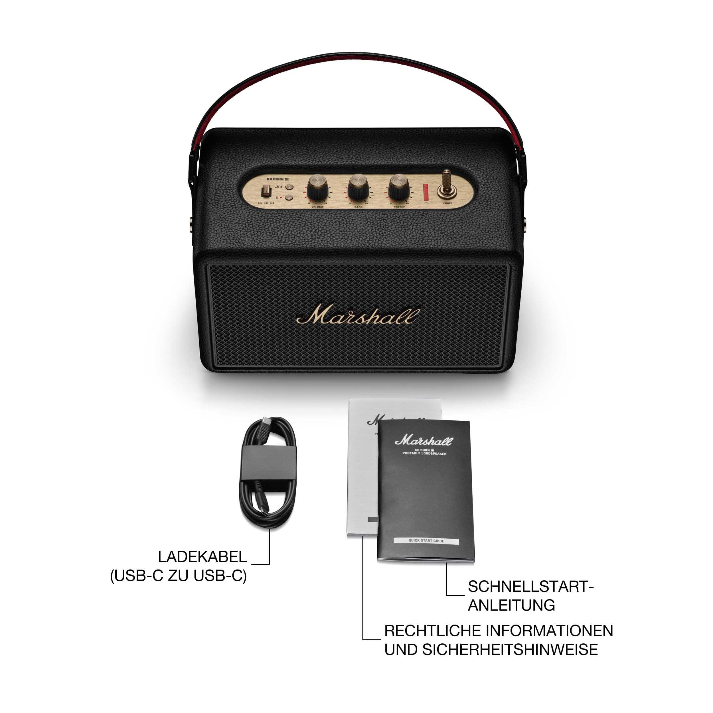 Marshall Kilburn III Tragbarer Bluetooth Lautsprecher mit über 50 Stunden Spieldauer - Schwarz und Messing