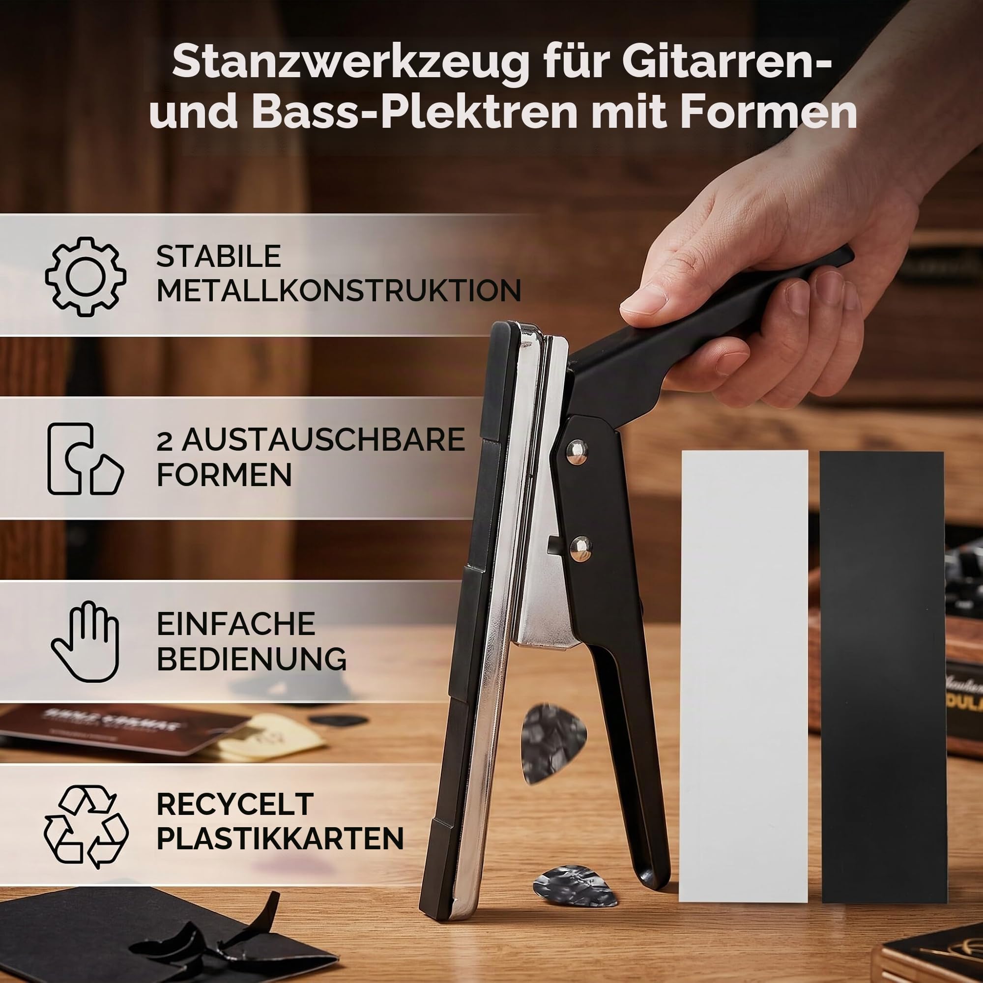 Plektrum-Locher, DIY Gitarren-Pick-Cutter-Maker, Plektrum-Lochstanzer mit 2 Formen, schwarz