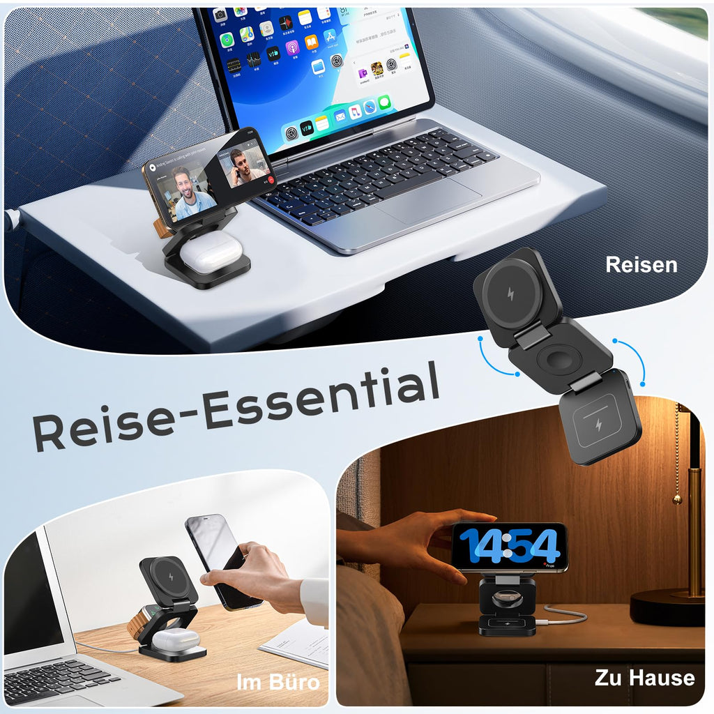 Induktive Ladestation Kompatibel mit Magsafe Ladegerät,3-in-1 Ladestation