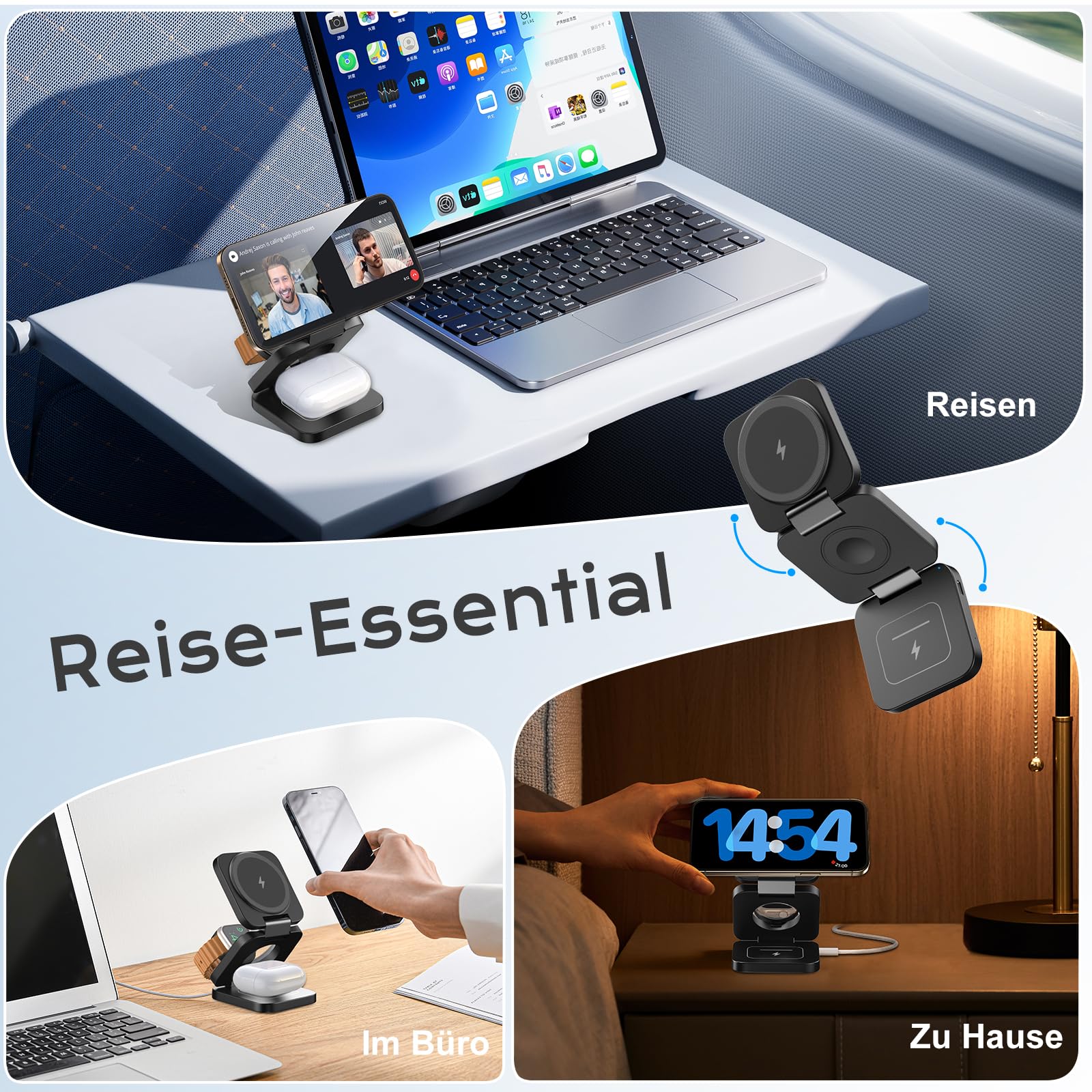 Induktive Ladestation Kompatibel mit Magsafe Ladegerät,3-in-1 Ladestation