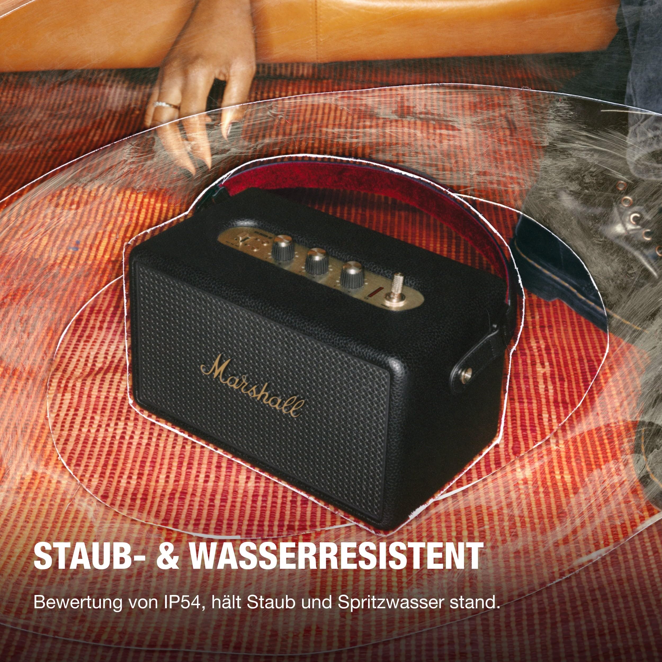 Marshall Kilburn III Tragbarer Bluetooth Lautsprecher mit über 50 Stunden Spieldauer - Schwarz und Messing