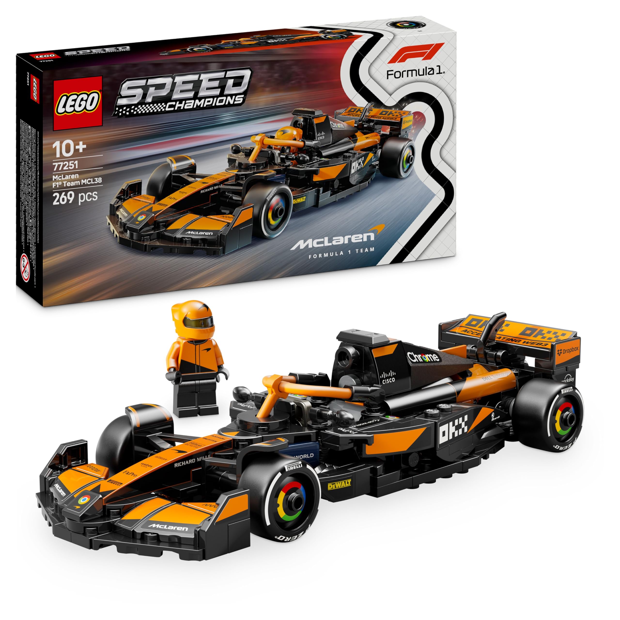 LEGO Speed Champions McLaren F1 Team MCL38 Rennauto - Spielzeug mit Formel 1 Minifigur zum Sammeln - Modell und Geschenk für Jungen &amp; Mädchen ab 10 Jahren und Erwachsene Motorsport Fan 77251