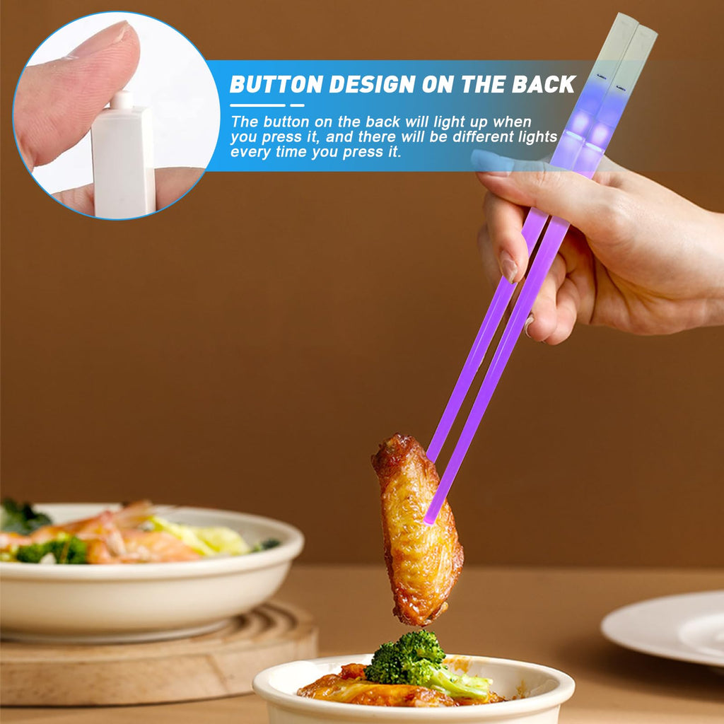 2 Paar Leuchtende Essstäbchen Lichtschwert Essstäbchen Lightsaber Chopsticks mit 9 Farbmodi BPA Frei Waschbare Wiederverwendbar Lebensmittelecht für Dinnerparty Sushi Besteck