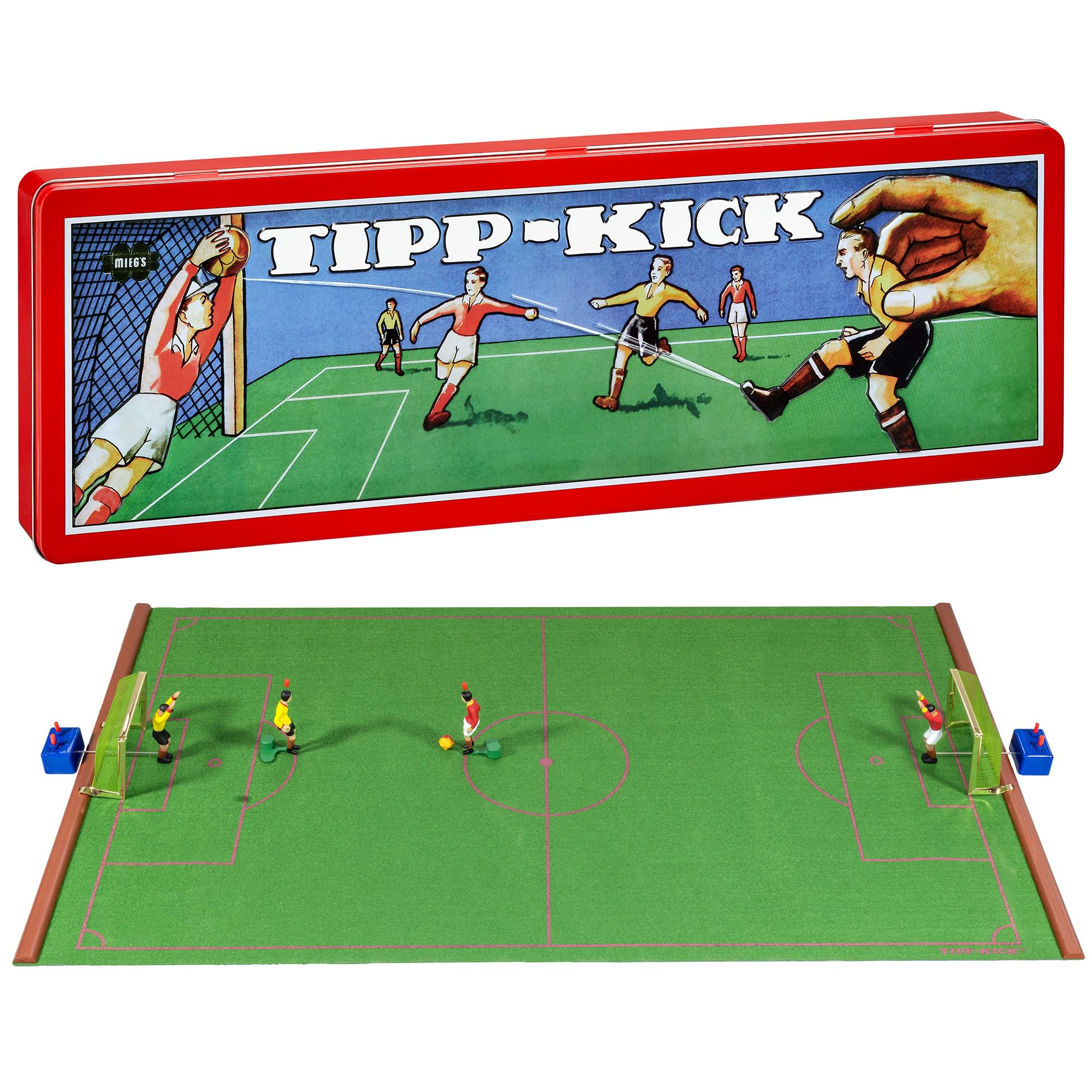 TIPP-KICK Spiel Retro Edition Tischfußball-Set - Nostalgisches Fußball-Spiel im 50er Design mit Spielern, Torwarten, Metall-Toren, Bällen und Spielfeld aus Filz, Geschenkidee für Fans